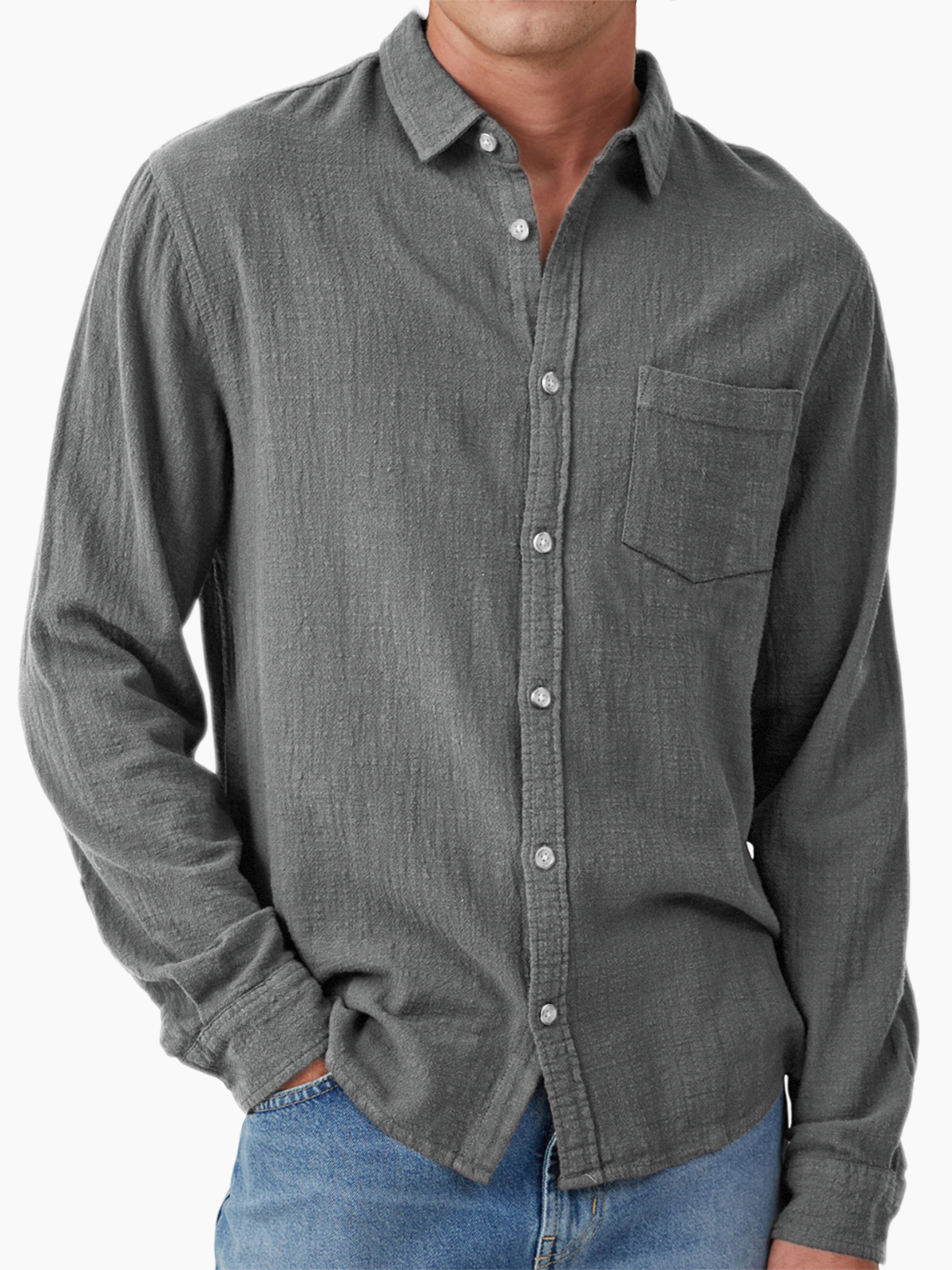 Men's Vacation Hawaiian Casual Vintage-Inspired Cotton Casual Long Sleeve Shirt with Chest Pocket