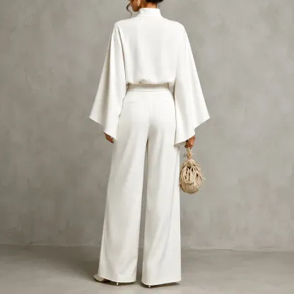 Mererid - Ensemble à Col Montant, Manches Cape & Pantalon Large Taille Haute