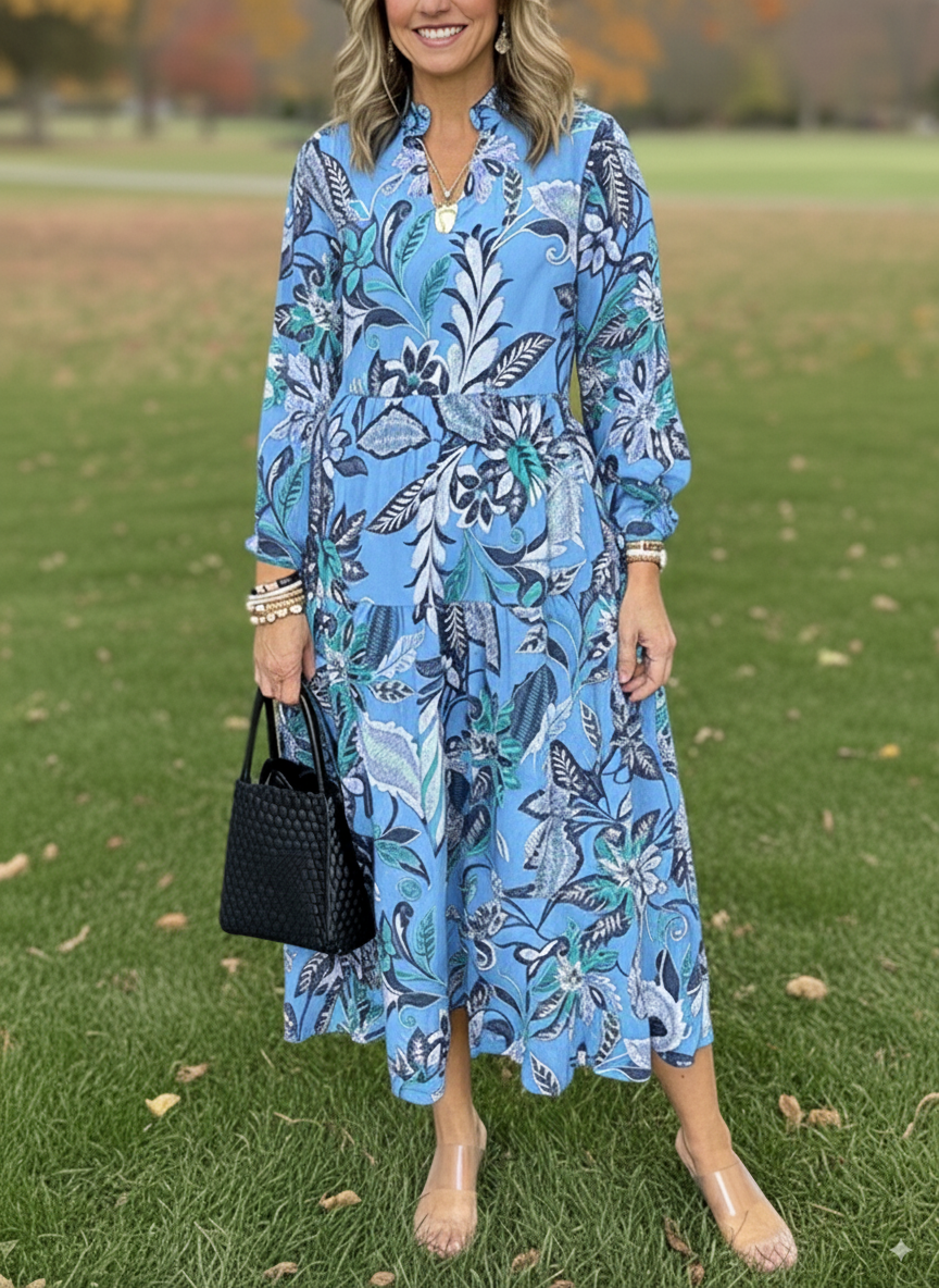 NEW🔥 V Neck Floral Vintage-Inspired Print Dress