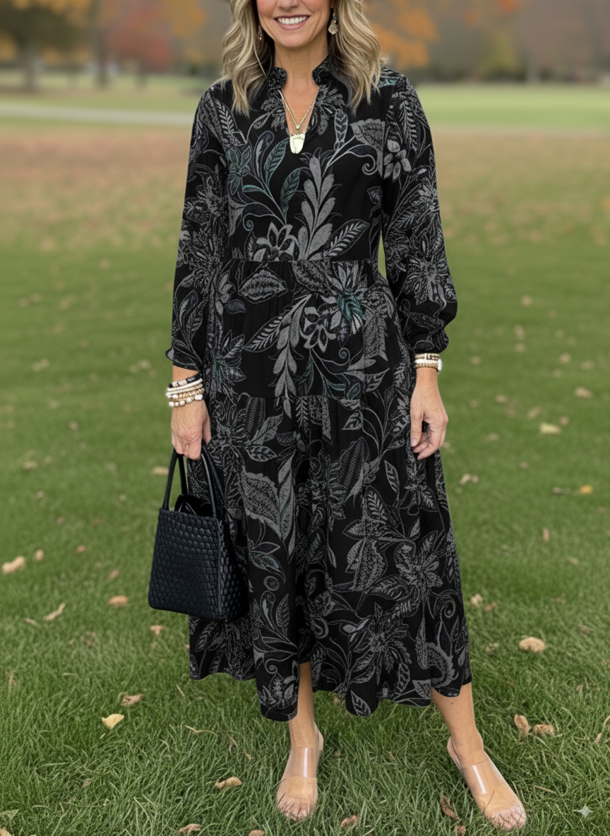 NEW🔥 V Neck Floral Vintage-Inspired Print Dress