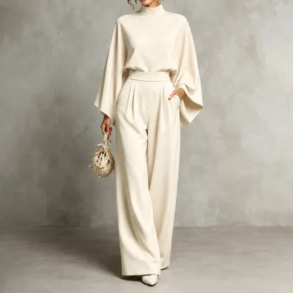 Mererid - Ensemble à Col Montant, Manches Cape & Pantalon Large Taille Haute