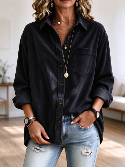 Casual Oversized Corduroy Button Down Shir