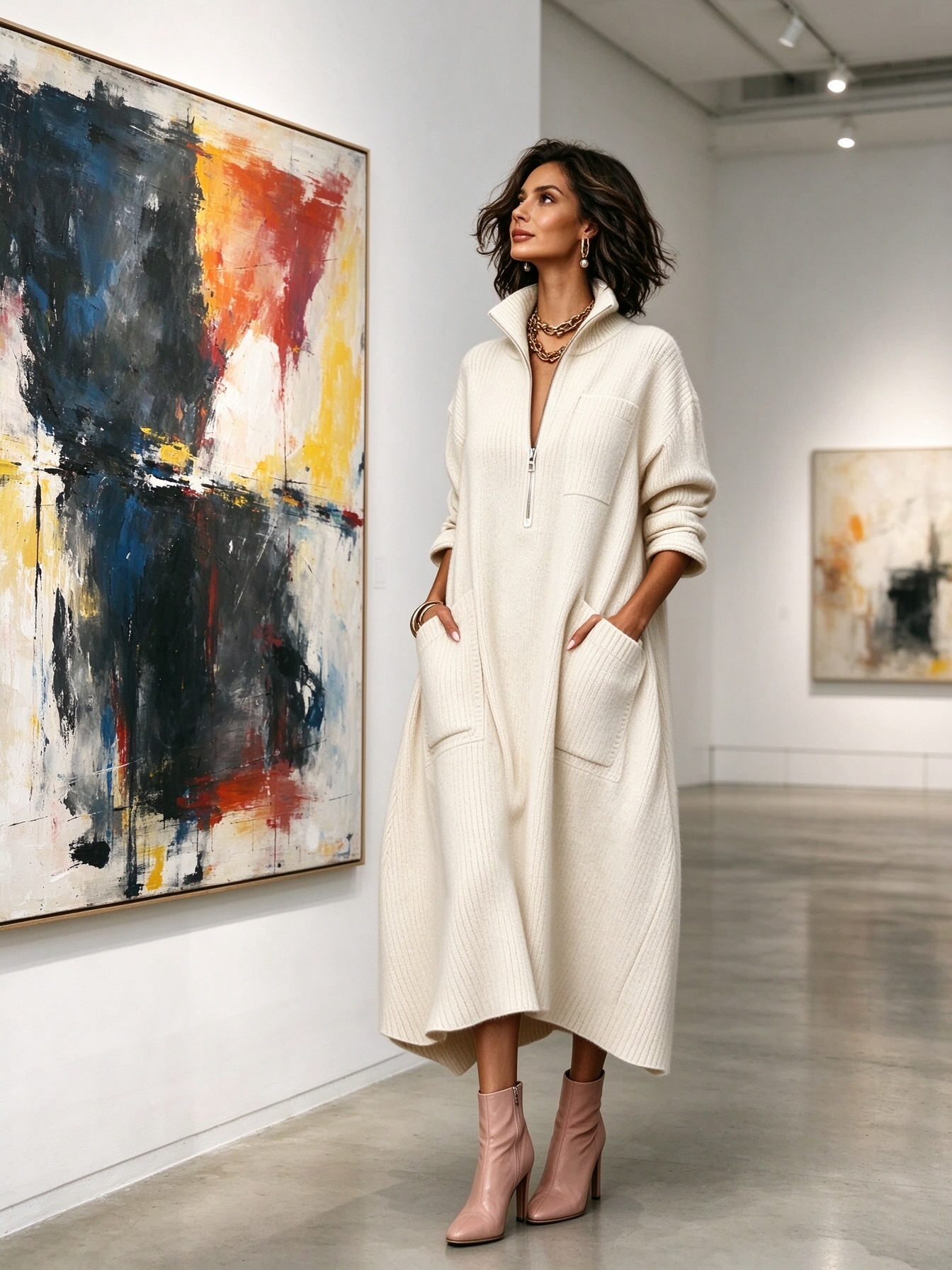 Women's Quarter-Zip Knit Maxi Dress with Pockets