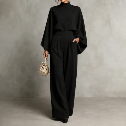Mererid - Ensemble à Col Montant, Manches Cape & Pantalon Large Taille Haute