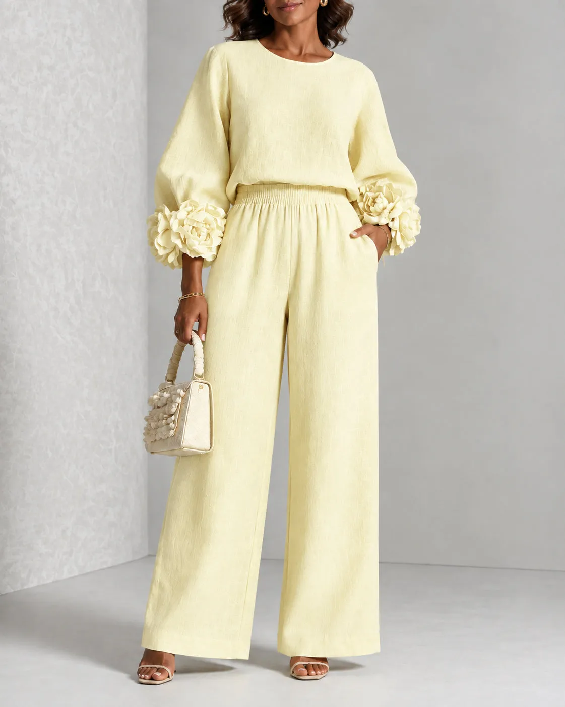 Cufflora – Floral Cuff Wide-Leg Two-Piece Set