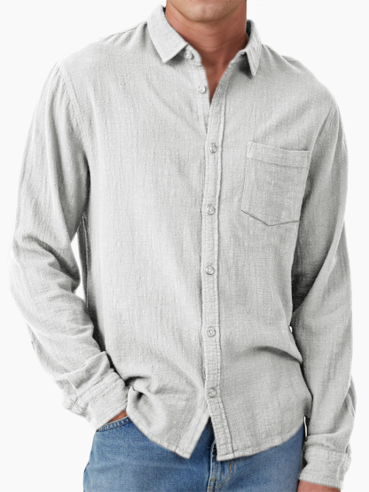 Men's Vacation Hawaiian Casual Vintage-Inspired Cotton Casual Long Sleeve Shirt with Chest Pocket