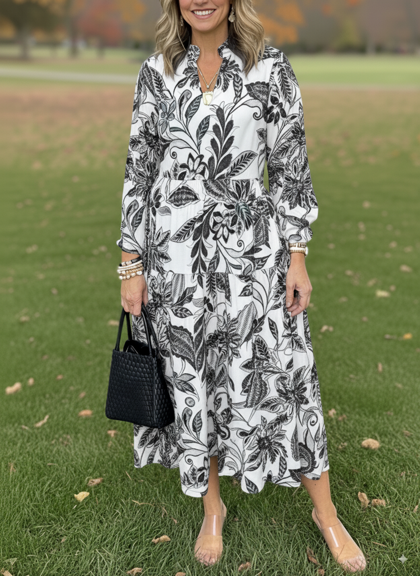 NEW🔥 V Neck Floral Vintage-Inspired Print Dress