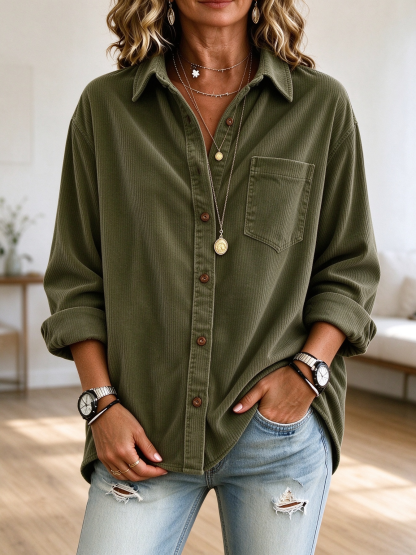 Casual Oversized Corduroy Button Down Shir