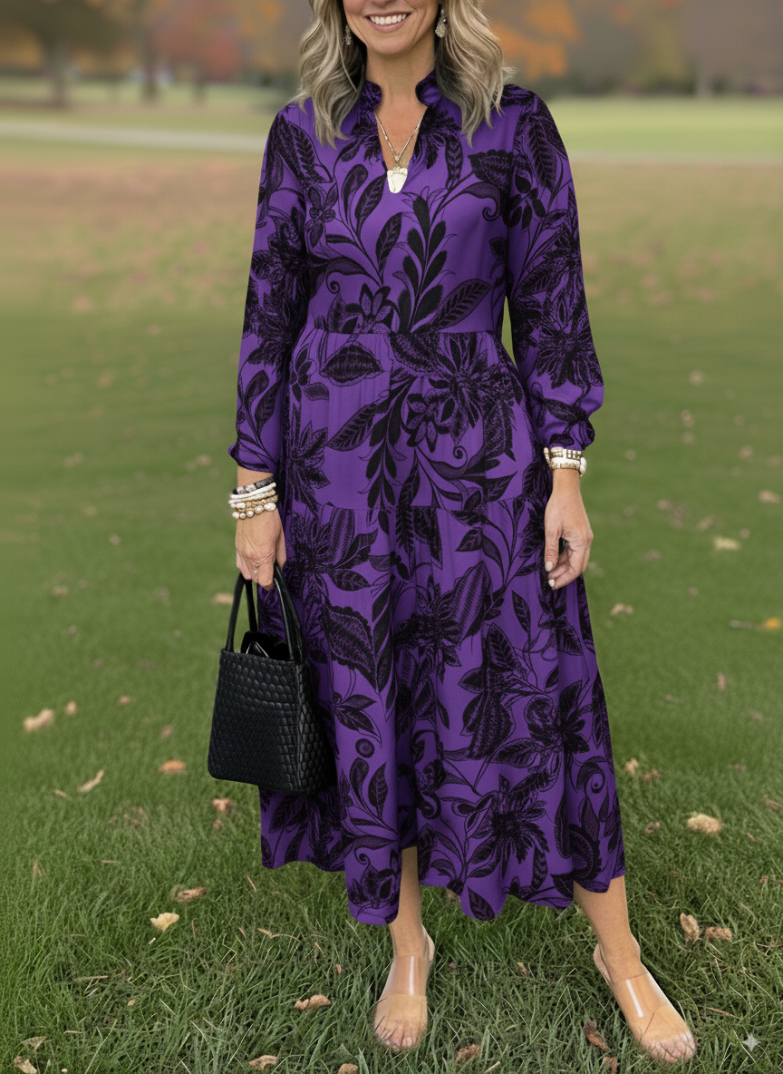 NEW🔥 V Neck Floral Vintage-Inspired Print Dress