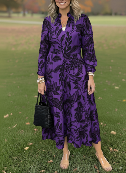 NEW🔥 V Neck Floral Vintage-Inspired Print Dress