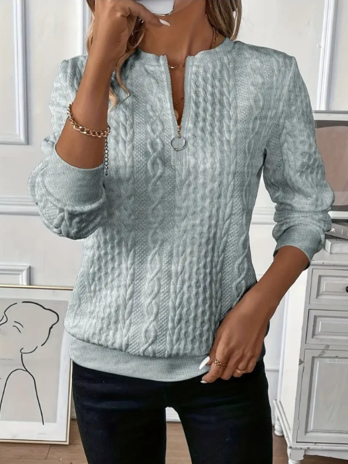 ⏰Black Friday Deals 70% OFF：Texture Half Zip Long Sleeve Sweatshirt