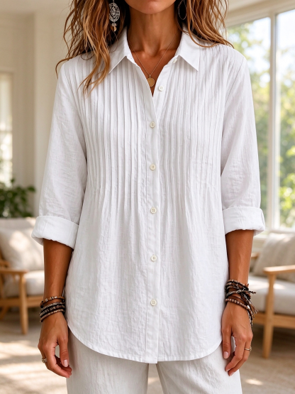 New Arrival 🔥 Women's Solid-color Casual Pleated Cotton-linen Shirt