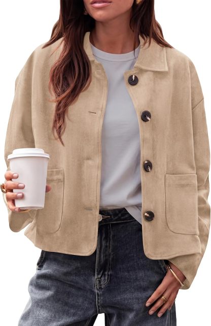 Faux Suede Casual Cropped Fall Jacket for Women Trendy 2026
