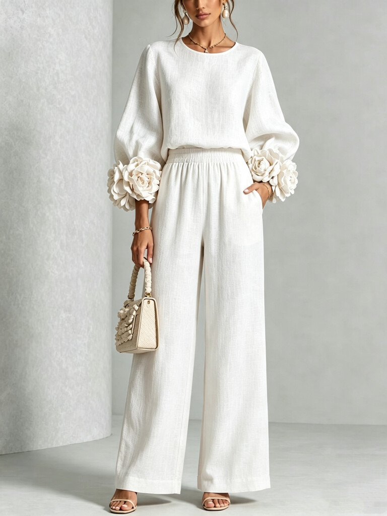 Cufflora – Floral Cuff Wide-Leg Two-Piece Set