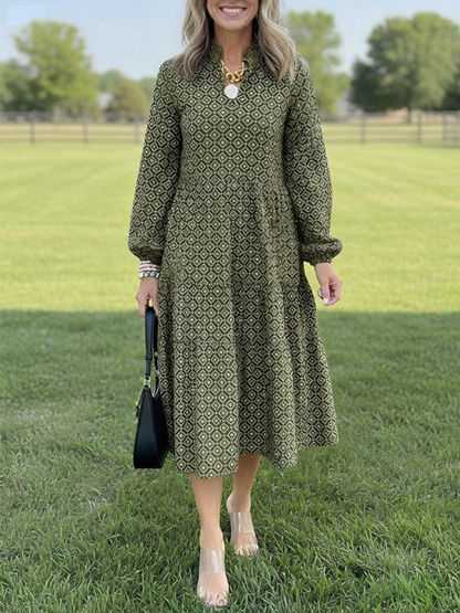 NEW🔥 V Neck Vintage-Inspired Printed Maxi Dress