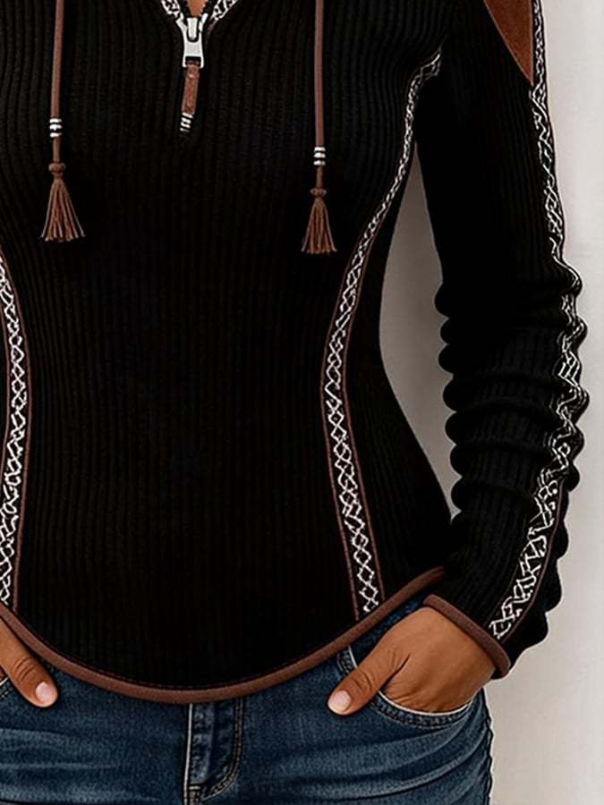 Women's Retro Patchwork Print Hooded Sweatshirt