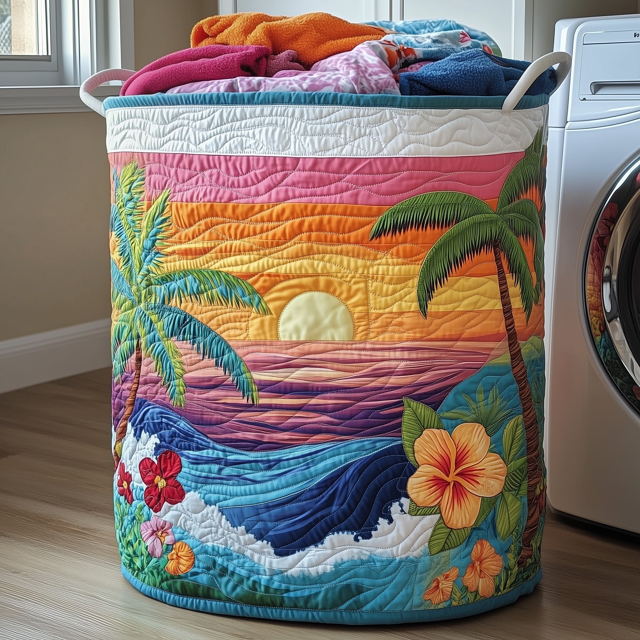 Tropical Beach Quilted Laundry Basket GFTOMA4336