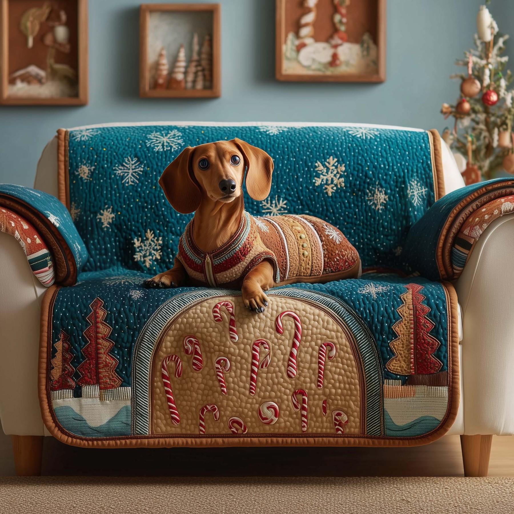 Candy Dachshund Quilted Sofa Cover GFTOQM1119