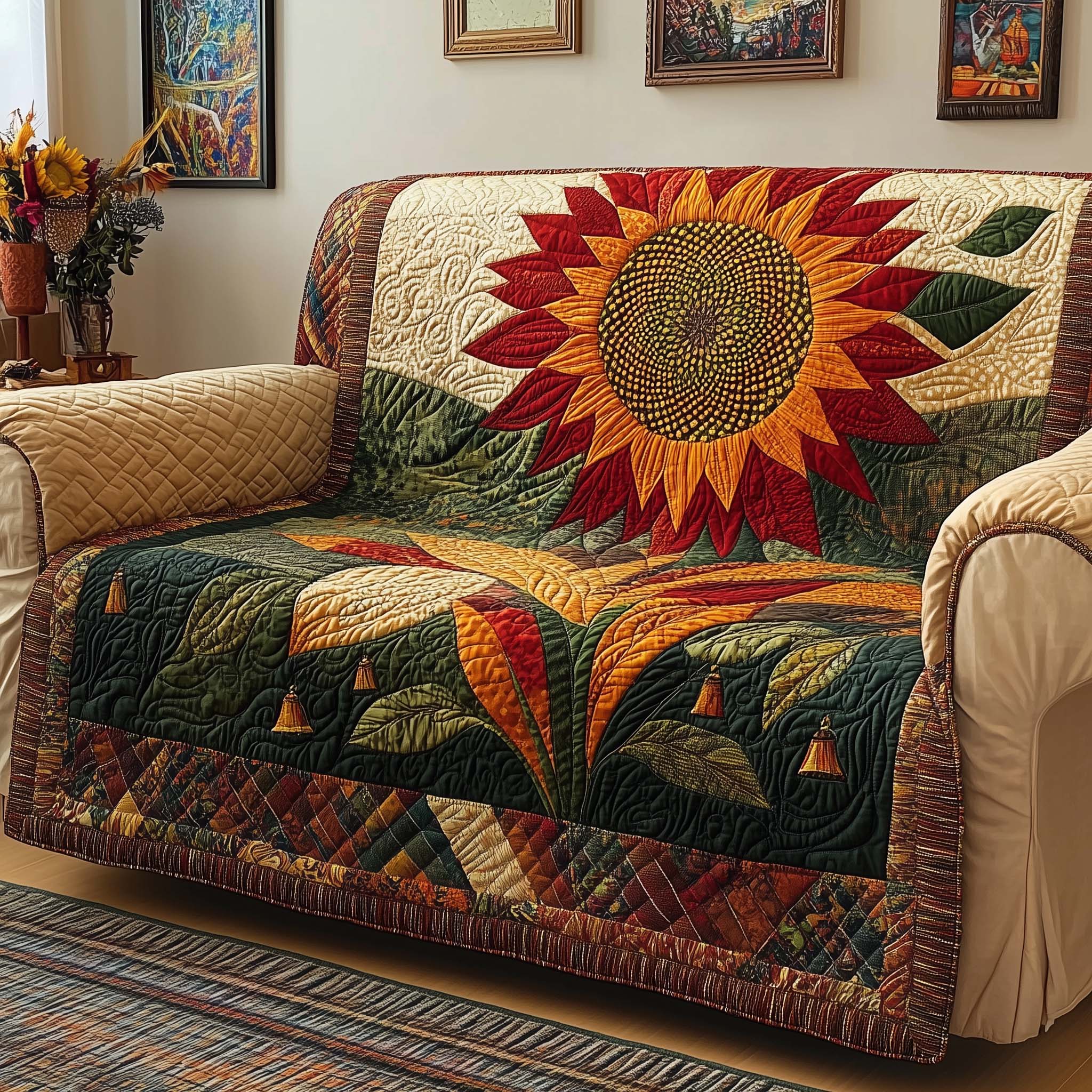Golden Sunflower Quilted Sofa Cover GFTOQM1320