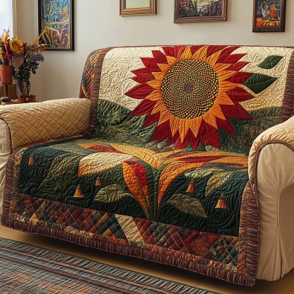 Golden Sunflower Quilted Sofa Cover GFTOQM1320
