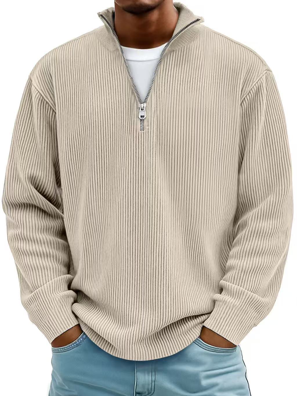 Men's Simple Casual Ribbed Stand-Collar Zip Sweatshirt