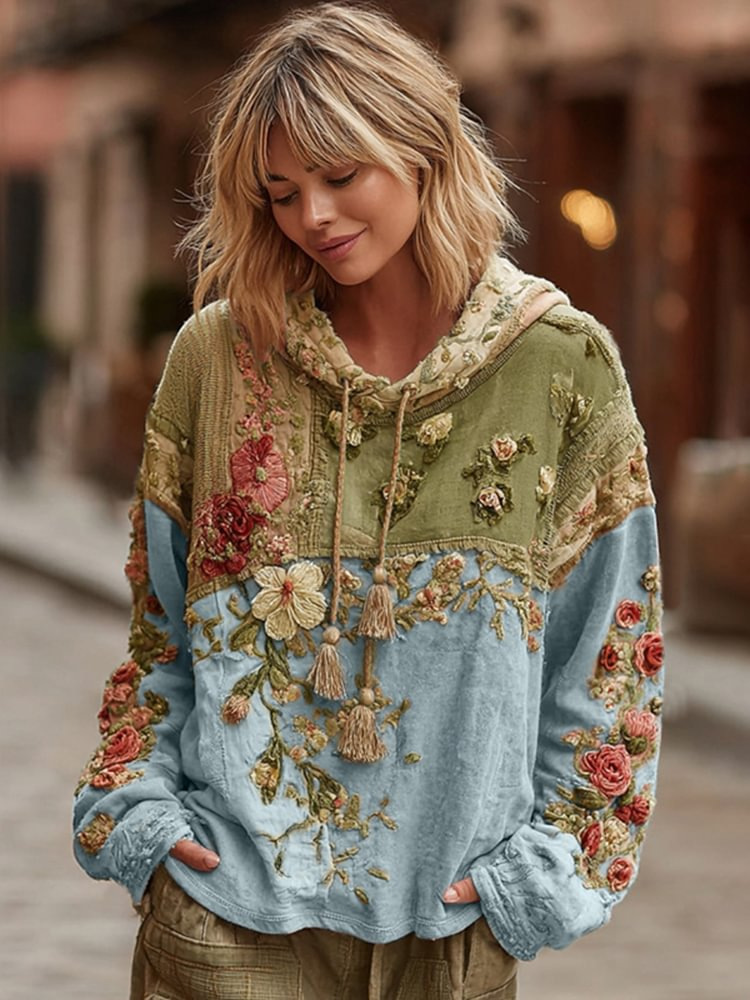 50% OFF Women's Floral Color Block Digital Print Hoodie