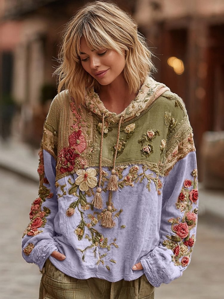 50% OFF Women's Floral Color Block Digital Print Hoodie