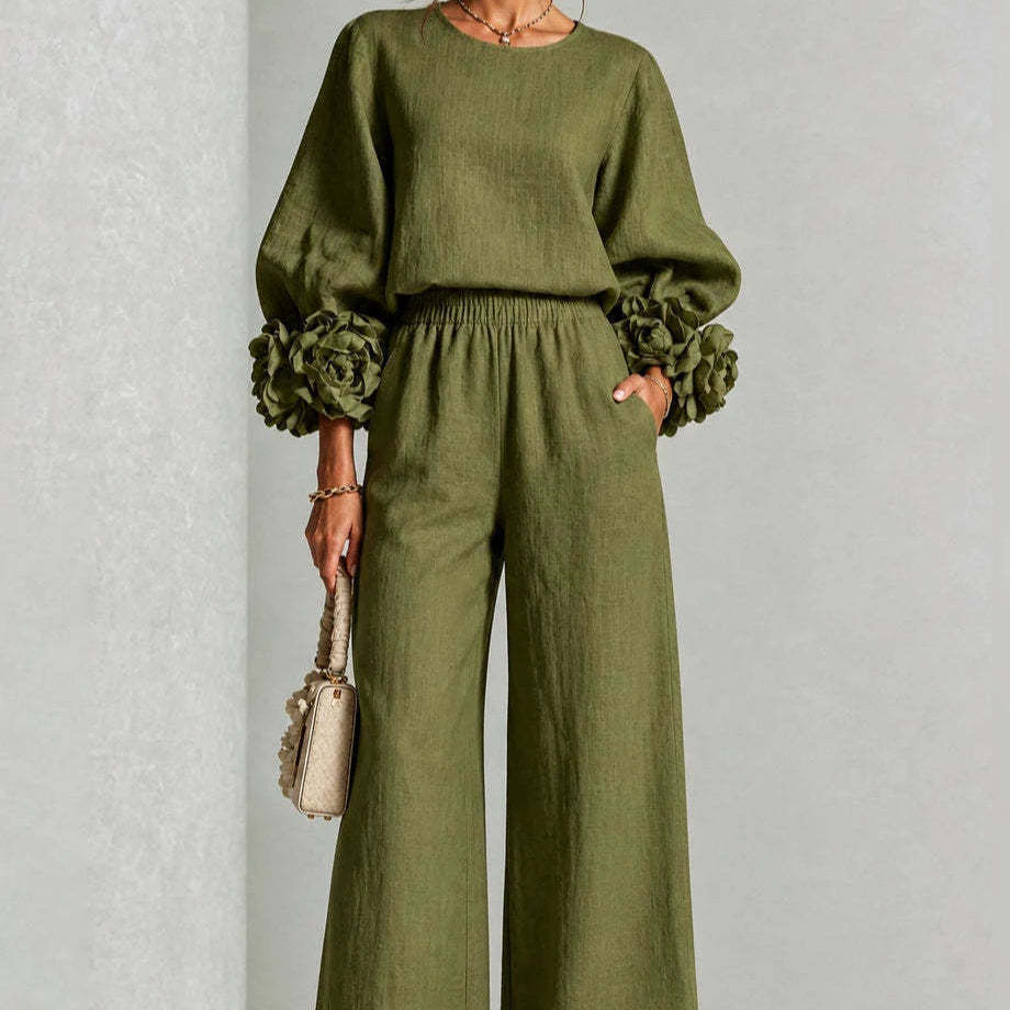 Cufflora – Floral Cuff Wide-Leg Two-Piece Set