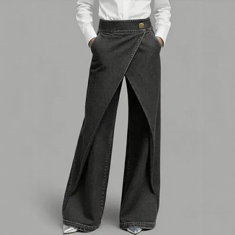 Women's Wrap-Front Pants with Asymmetrical Overlay