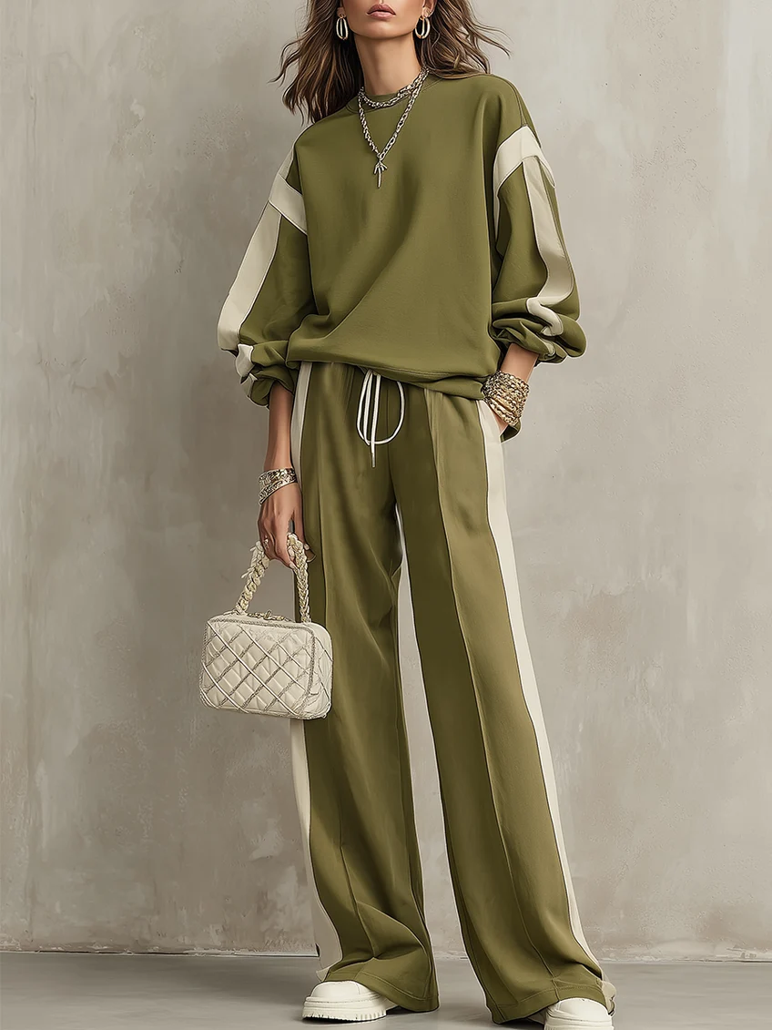Relaxed Color Block Wide-Leg Lounge Set