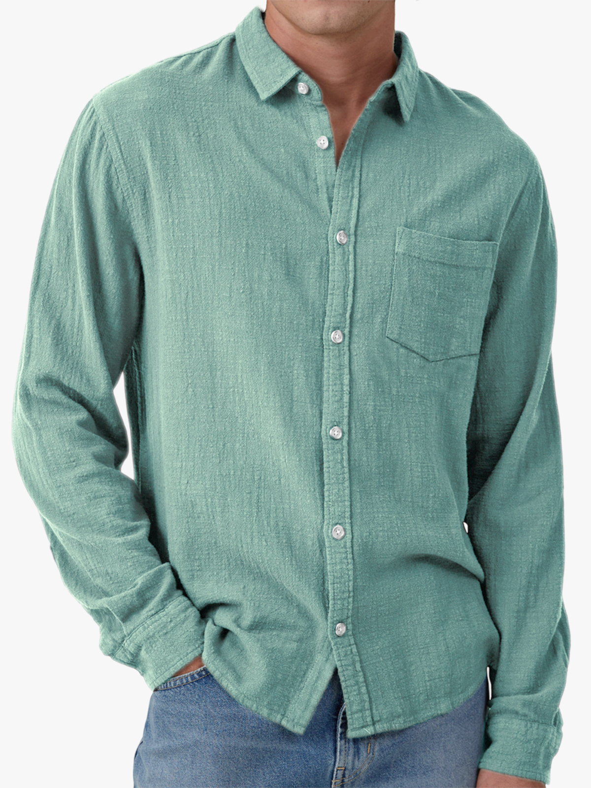 Men's Vacation Hawaiian Casual Vintage-Inspired Cotton Casual Long Sleeve Shirt with Chest Pocket