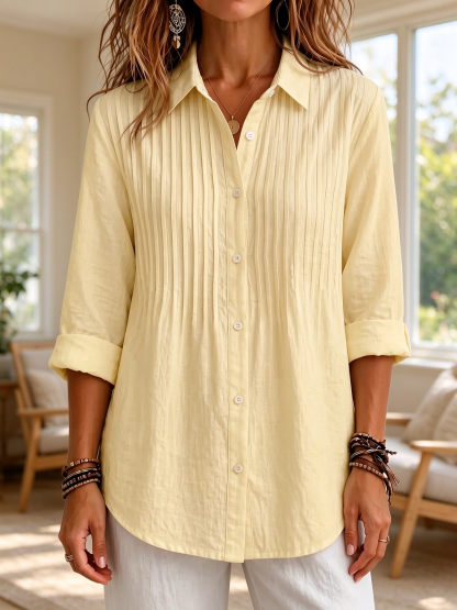 New Arrival 🔥 Women's Solid-color Casual Pleated Cotton-linen Shirt