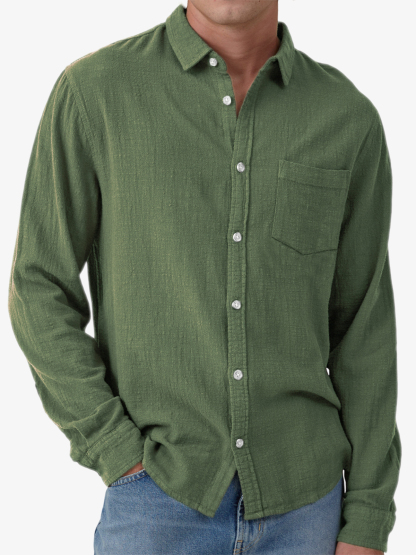 Men's Vacation Hawaiian Casual Vintage-Inspired Cotton Casual Long Sleeve Shirt with Chest Pocket