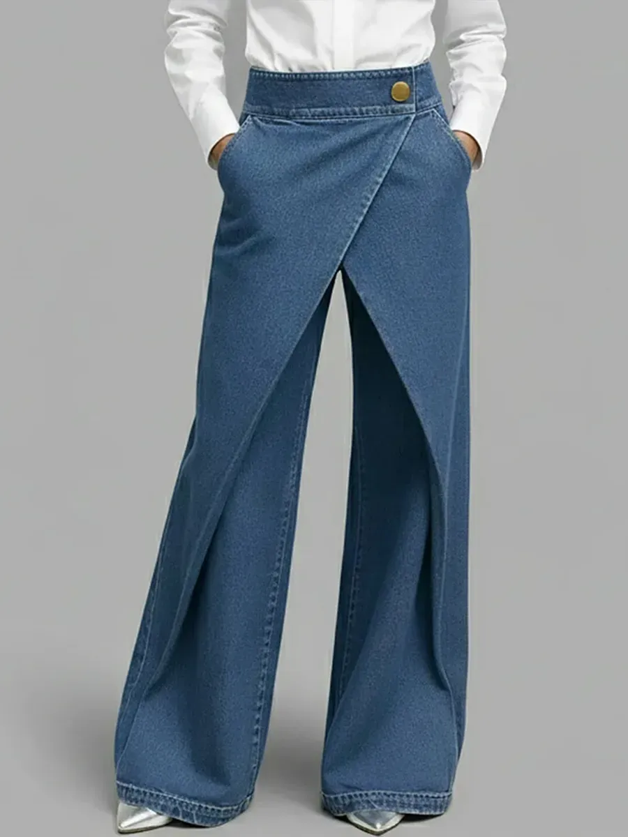 Women's Wrap-Front Pants with Asymmetrical Overlay