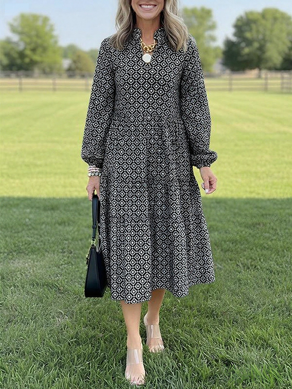 NEW🔥 V Neck Vintage-Inspired Printed Maxi Dress