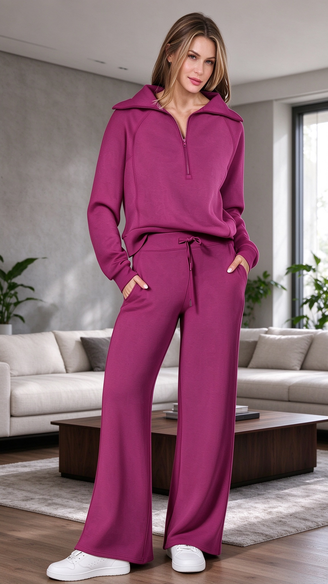 Women’s Soft Ribbed Two-Piece Lounge Set – Relaxed Long-Sleeve Top & Matching Pants