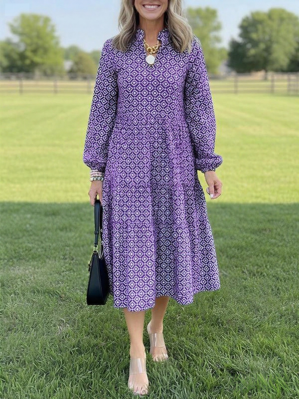 NEW🔥 V Neck Vintage-Inspired Printed Maxi Dress