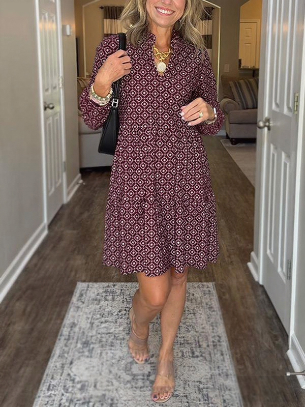 NEW🔥 V Neck Vintage-Inspired Printed Dress