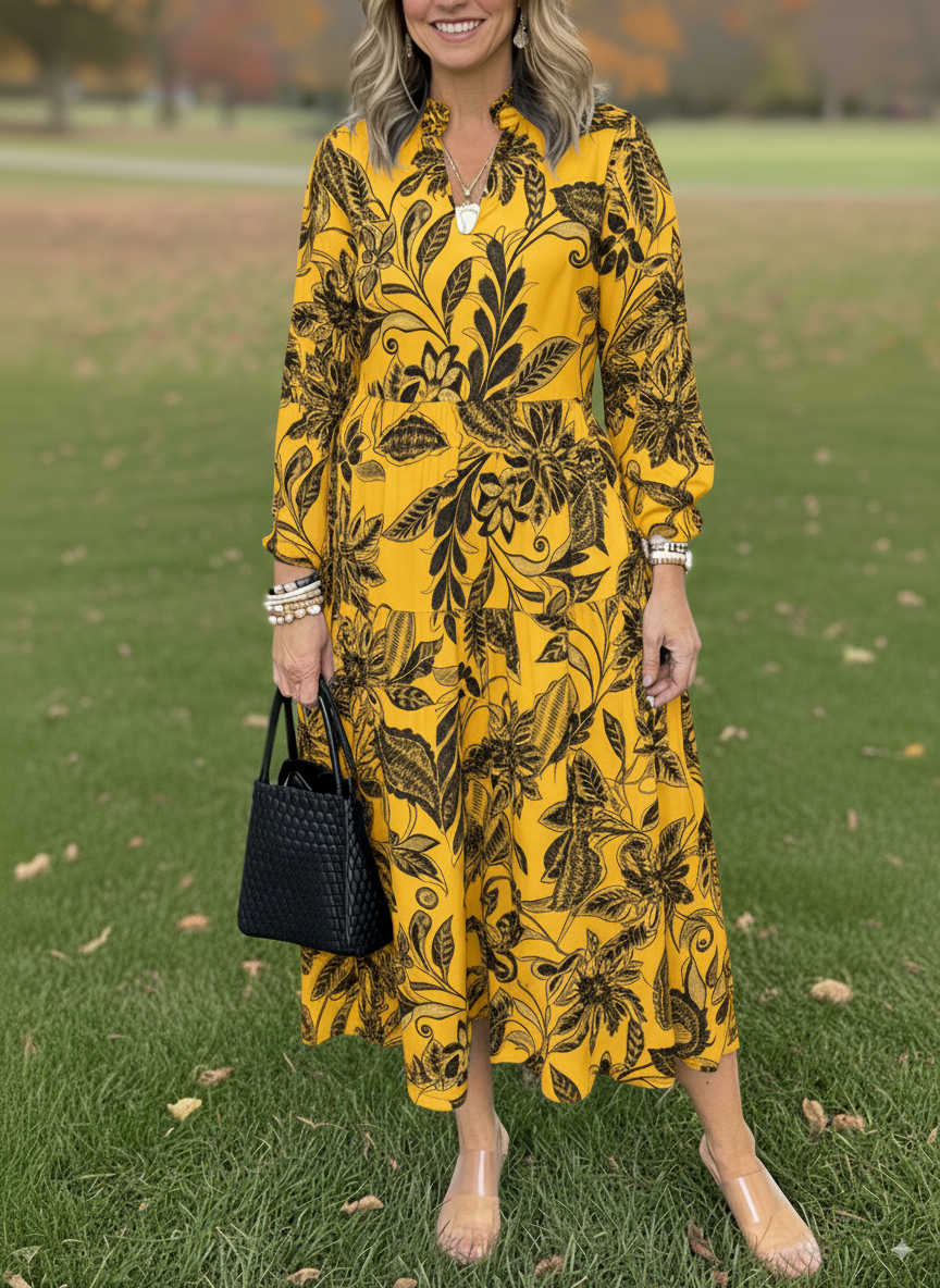 NEW🔥 V Neck Floral Vintage-Inspired Print Dress