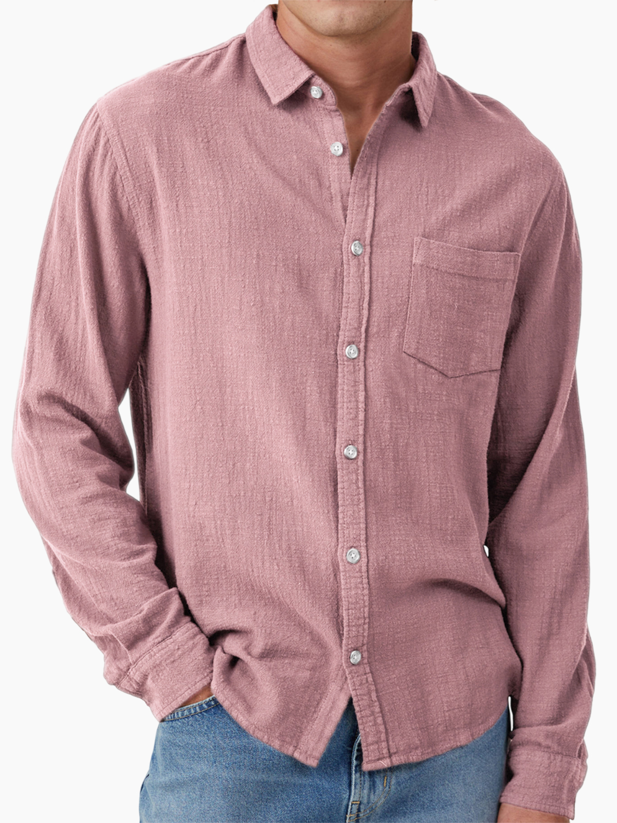 Men's Vacation Hawaiian Casual Vintage-Inspired Cotton Casual Long Sleeve Shirt with Chest Pocket