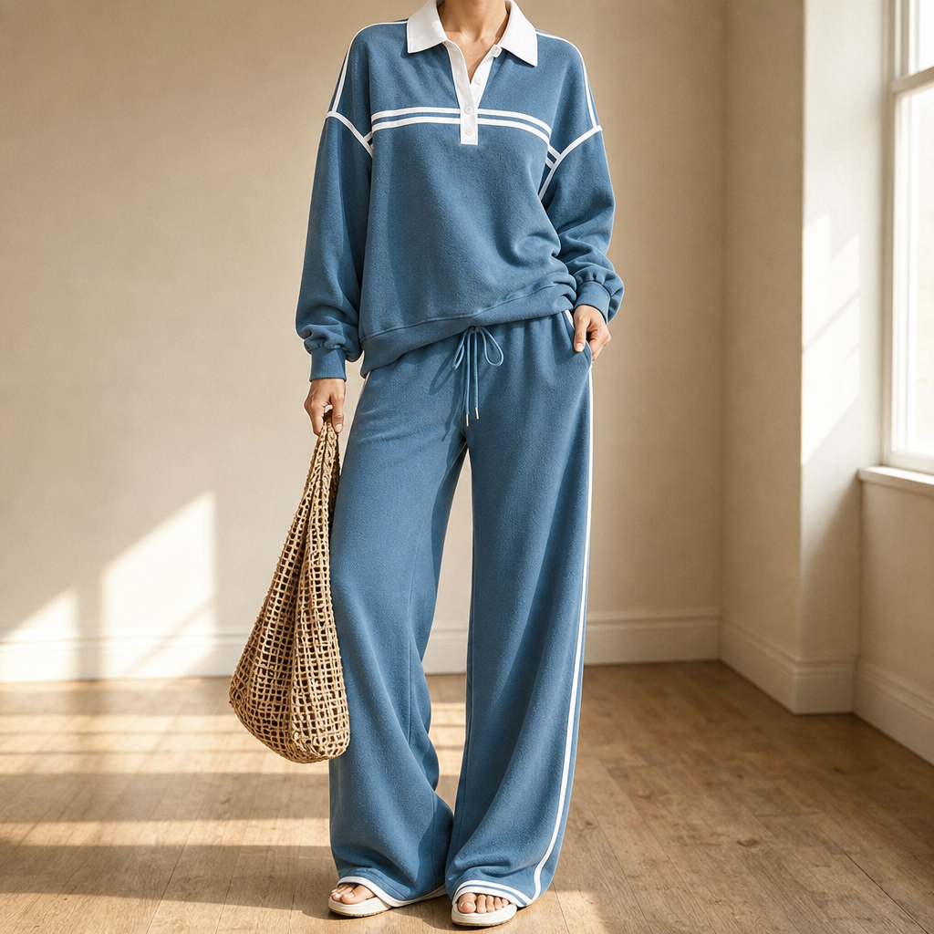 Striped Colorblock Top And Wide-Leg Trouser Set