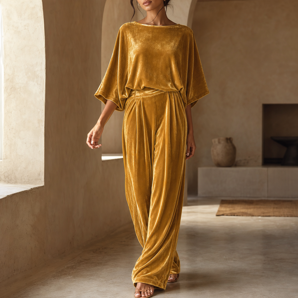 Half-Sleeve Top And Wide-Leg Pants Set
