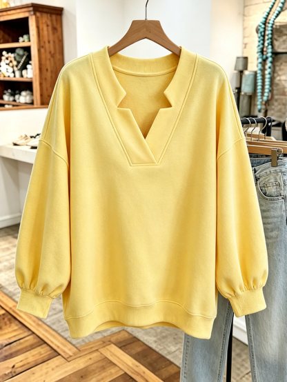 Cozy Cuffs V-neckline Oversized Sweatshirt