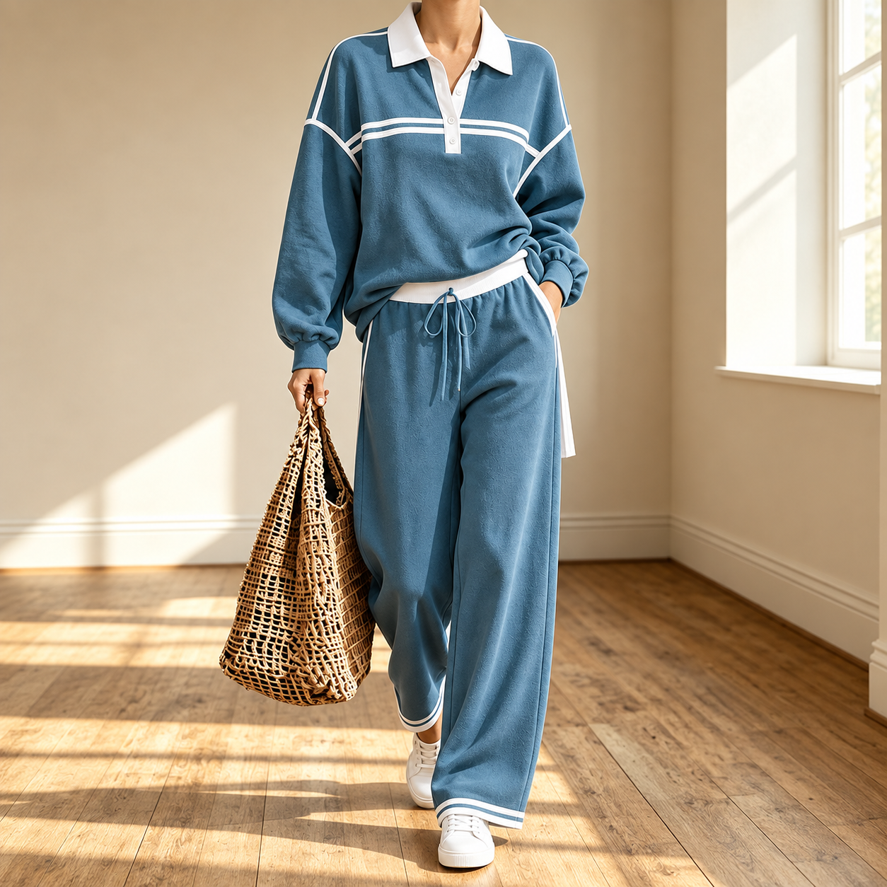Striped Colorblock Top And Wide-Leg Trouser Set