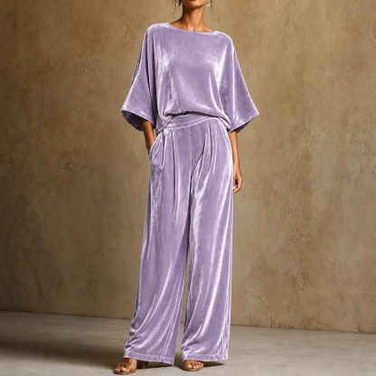 Half-Sleeve Top And Wide-Leg Pants Set