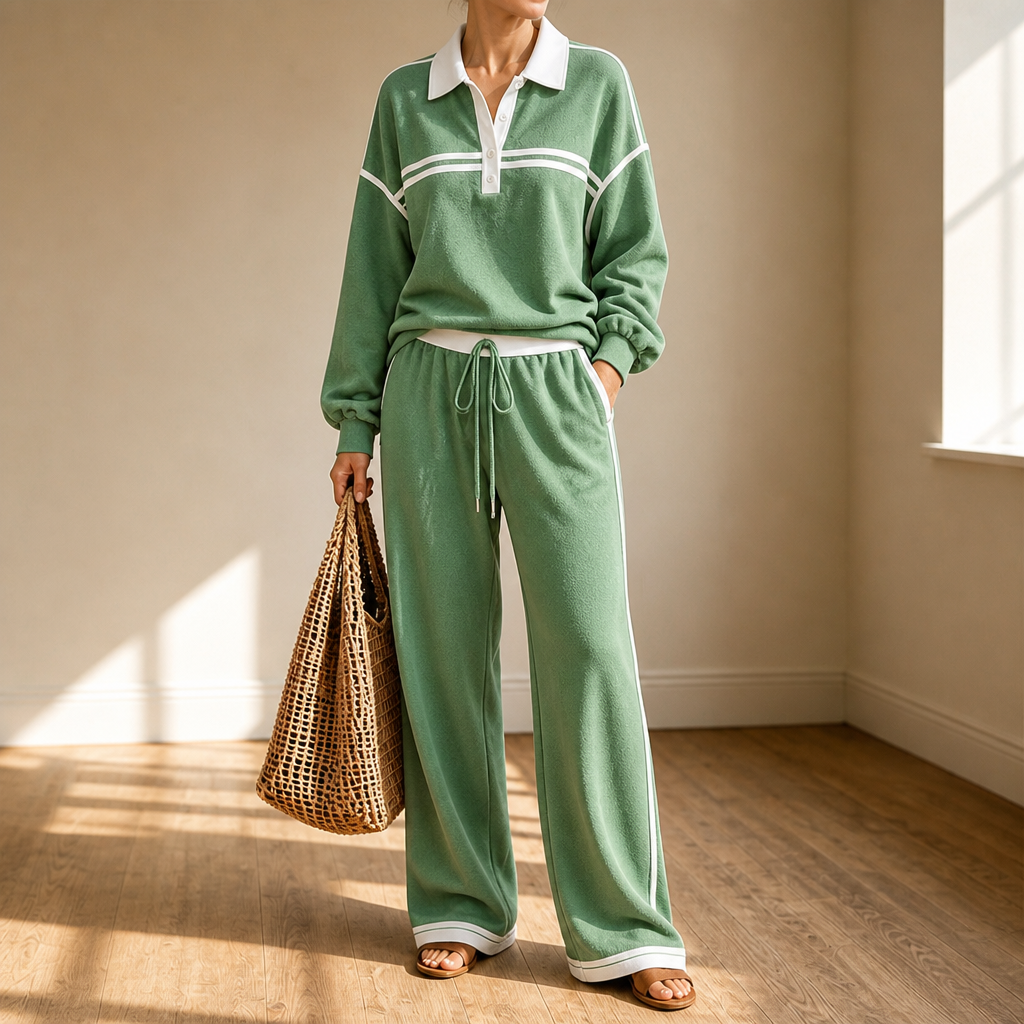 Striped Colorblock Top And Wide-Leg Trouser Set