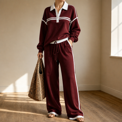 Striped Colorblock Top And Wide-Leg Trouser Set
