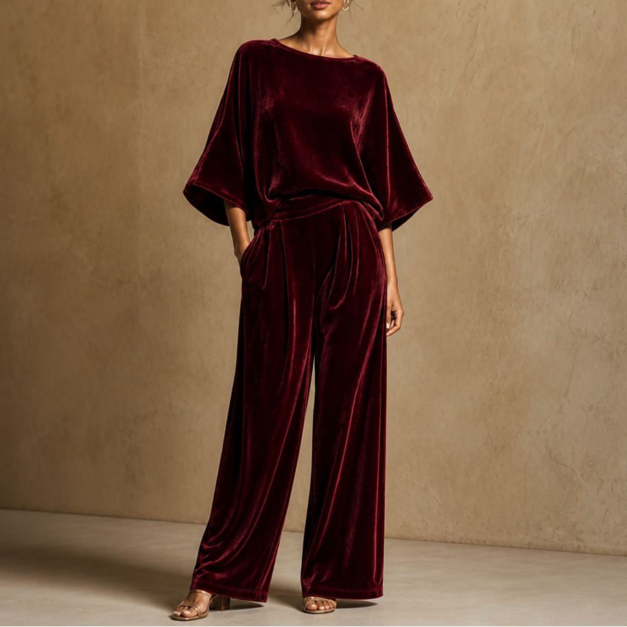 Half-Sleeve Top And Wide-Leg Pants Set