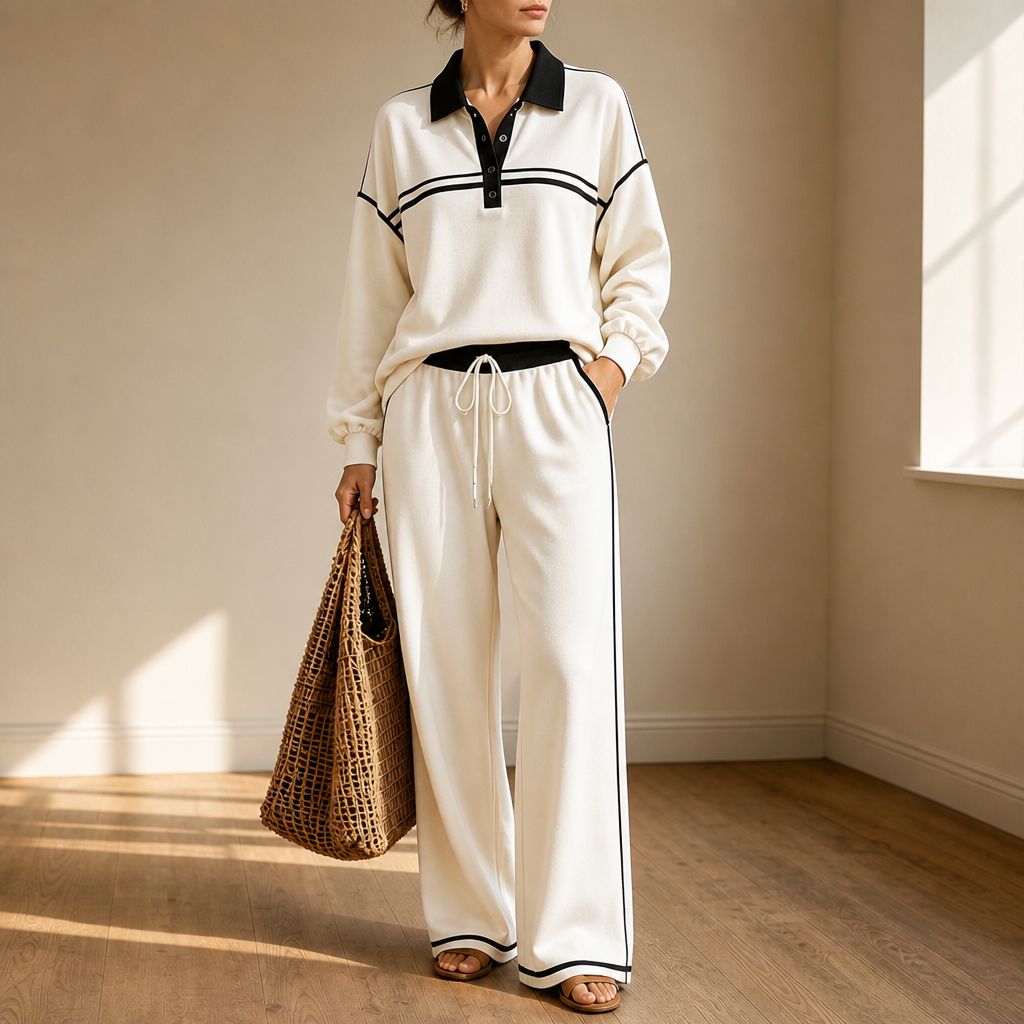 Striped Colorblock Top And Wide-Leg Trouser Set