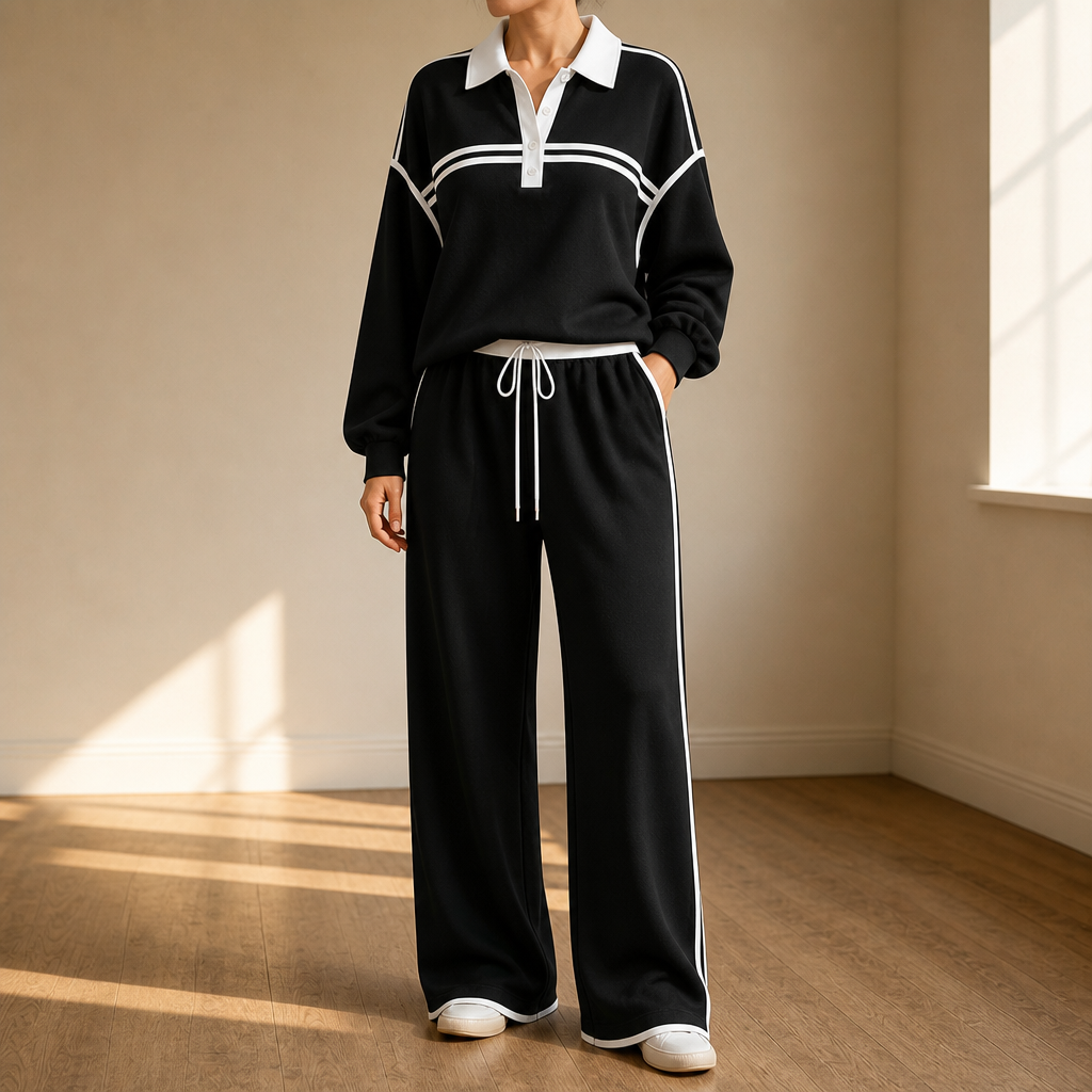 Striped Colorblock Top And Wide-Leg Trouser Set